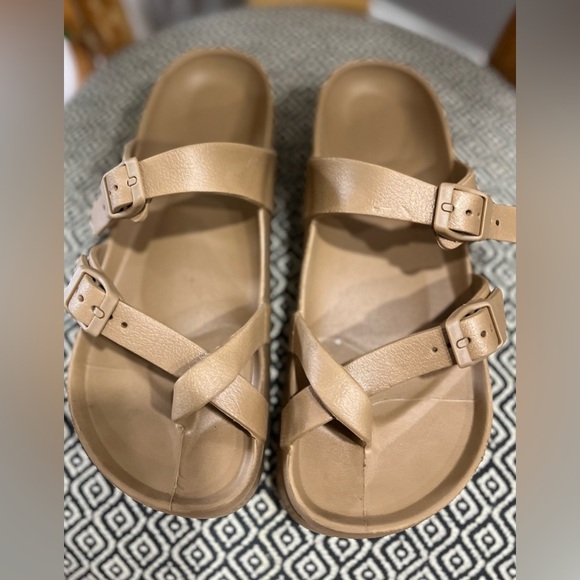 Slide Sandal Platform Birkenstock Style Strappy Buckled Straps Rubber Water SZ 7 - Picture 8 of 8